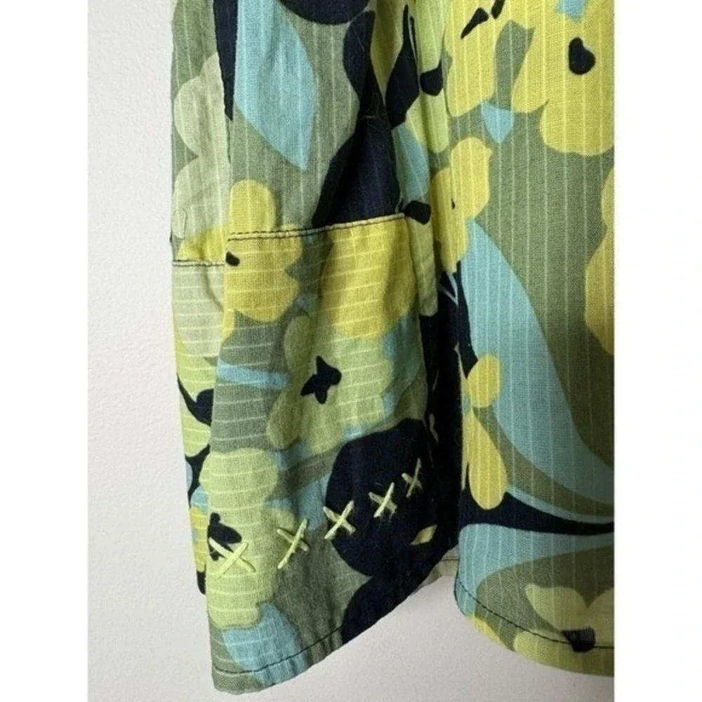 Free People Floral Patchwork Tunic‎ Top Lime Green Navy V-Neck Sleeveless Size 4